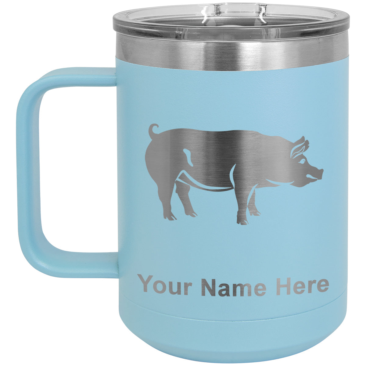 15oz Vacuum Insulated Coffee Mug, Pig, Personalized Engraving Included