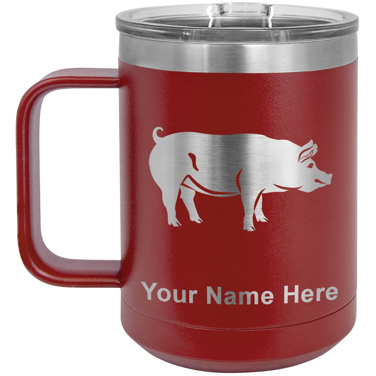 15oz Vacuum Insulated Coffee Mug, Pig, Personalized Engraving Included