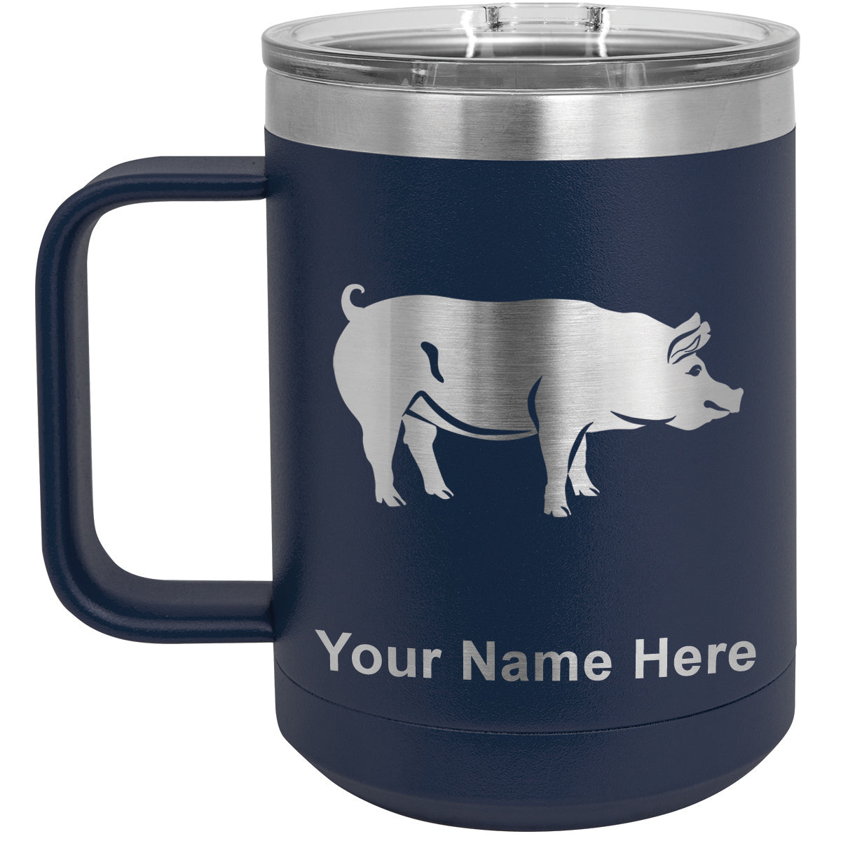 15oz Vacuum Insulated Coffee Mug, Pig, Personalized Engraving Included