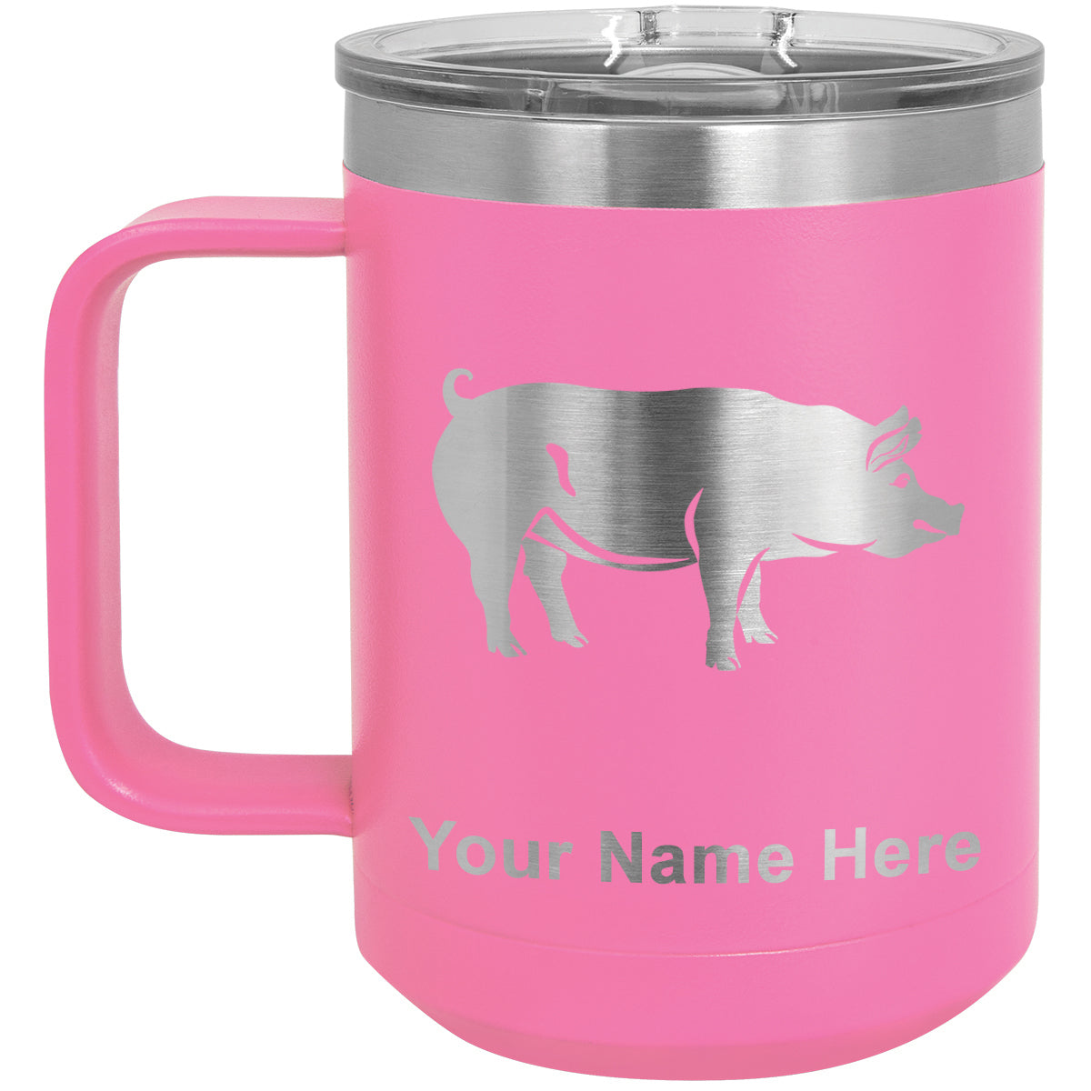15oz Vacuum Insulated Coffee Mug, Pig, Personalized Engraving Included