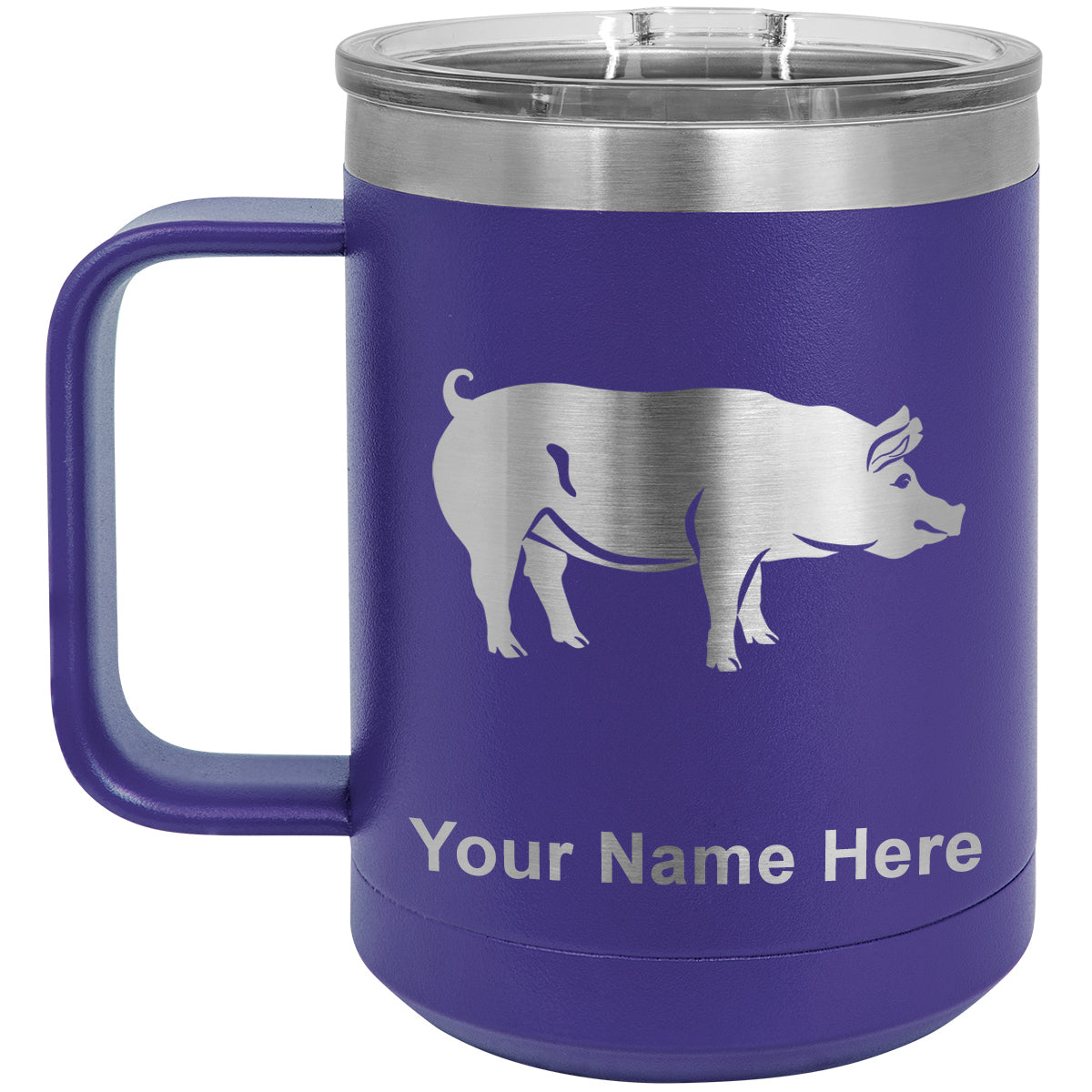 15oz Vacuum Insulated Coffee Mug, Pig, Personalized Engraving Included