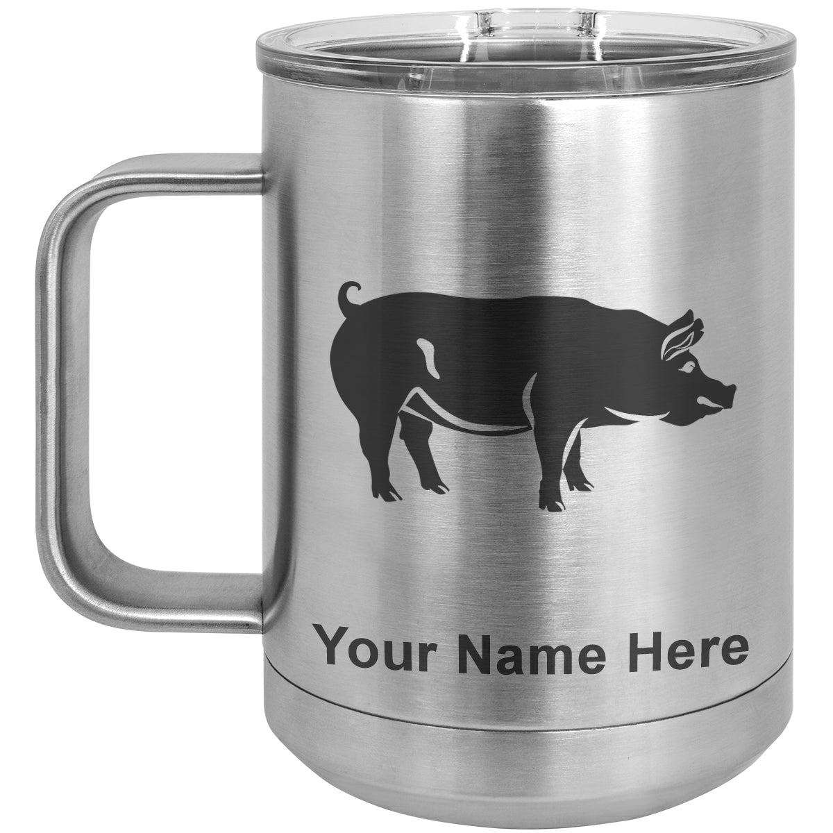 15oz Vacuum Insulated Coffee Mug, Pig, Personalized Engraving Included