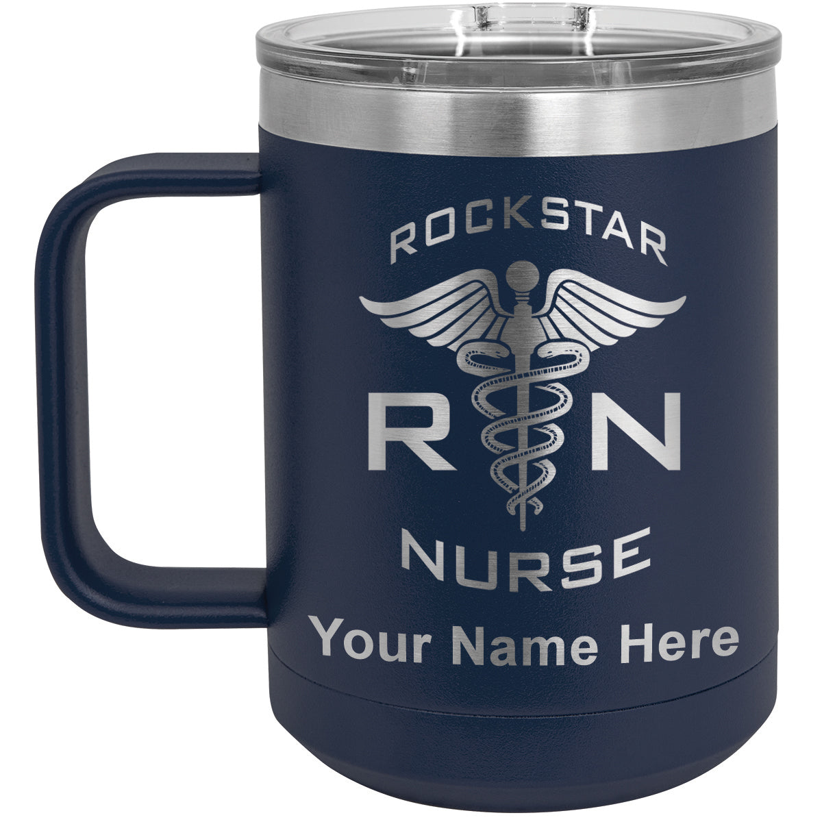 15oz Vacuum Insulated Coffee Mug, RN Rockstar Nurse, Personalized Engraving Included