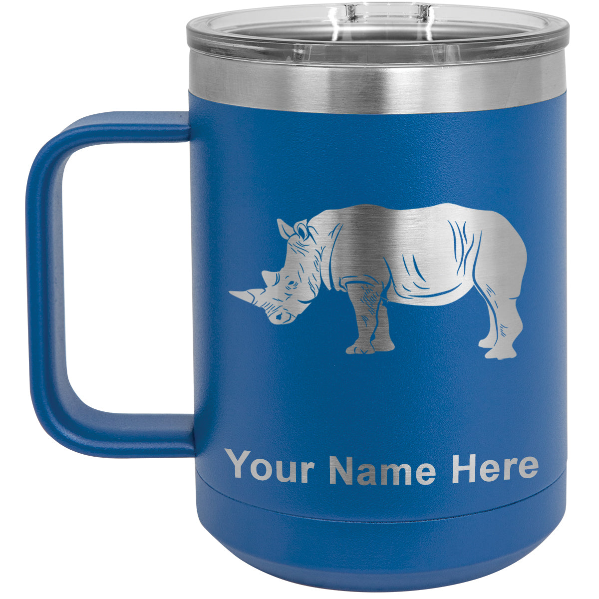 15oz Vacuum Insulated Coffee Mug, Rhinoceros, Personalized Engraving Included