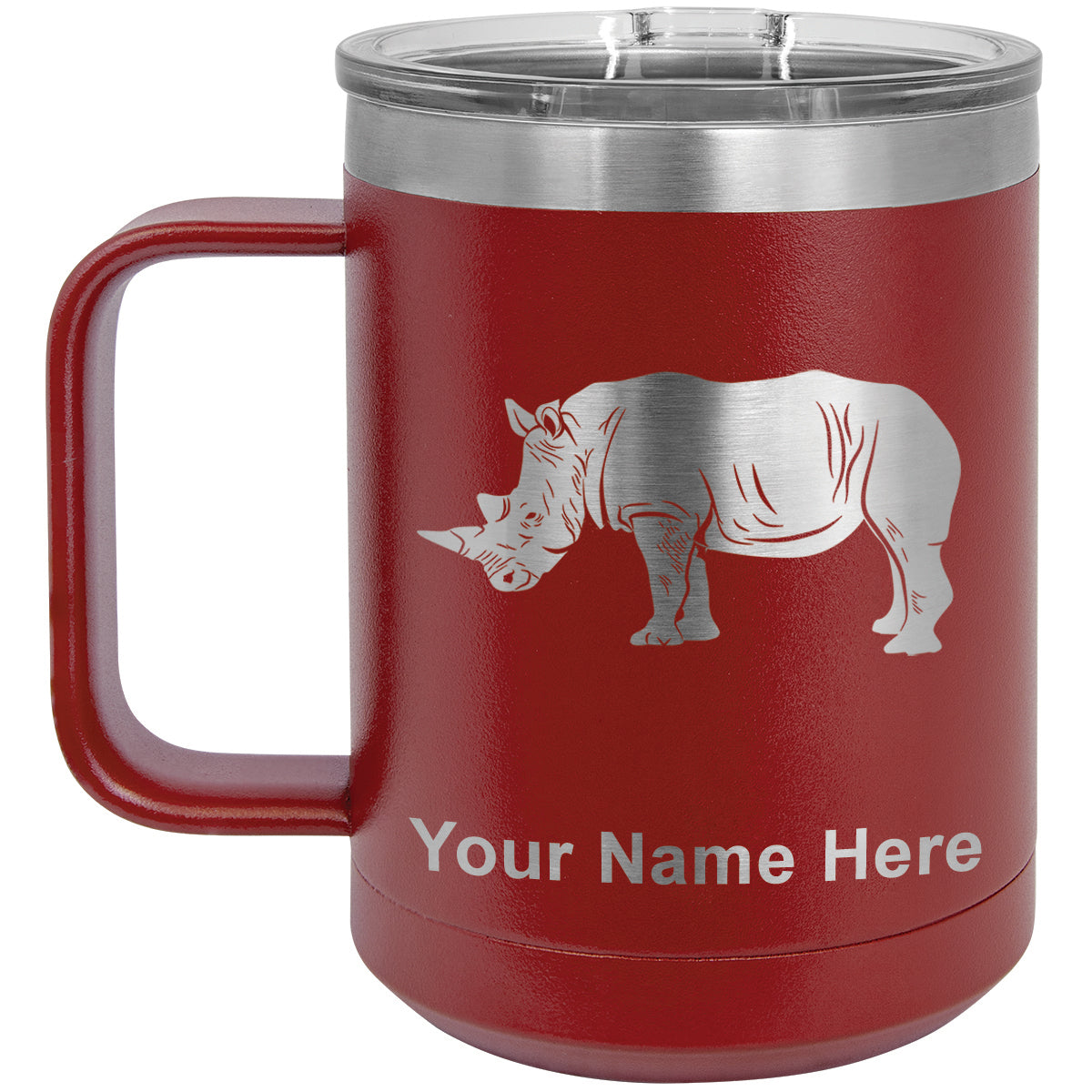 15oz Vacuum Insulated Coffee Mug, Rhinoceros, Personalized Engraving Included