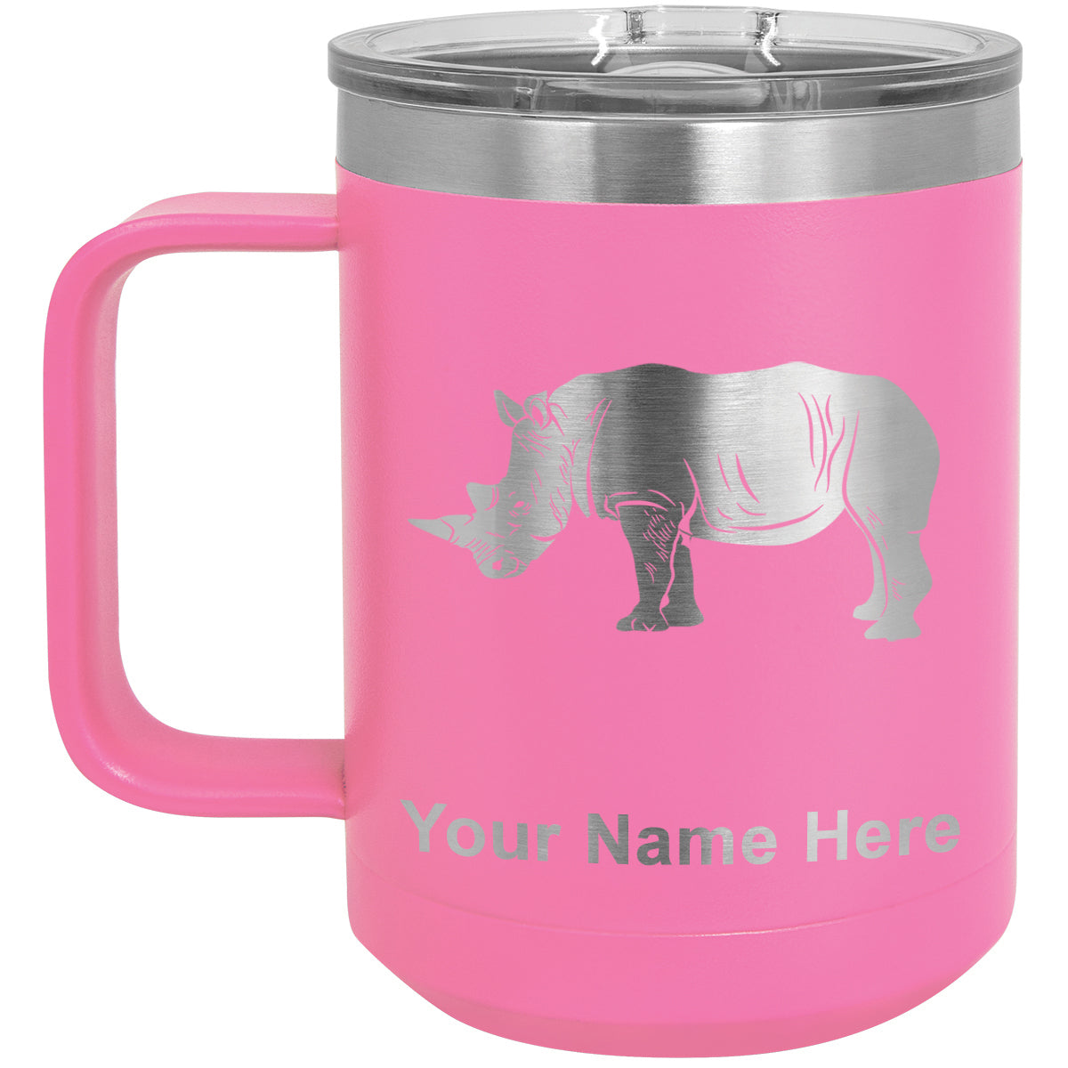 15oz Vacuum Insulated Coffee Mug, Rhinoceros, Personalized Engraving Included