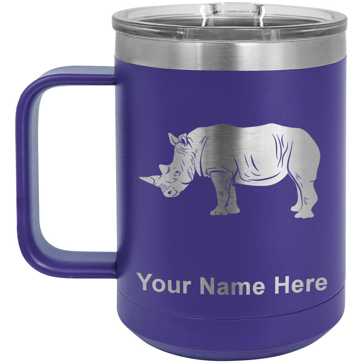 15oz Vacuum Insulated Coffee Mug, Rhinoceros, Personalized Engraving Included