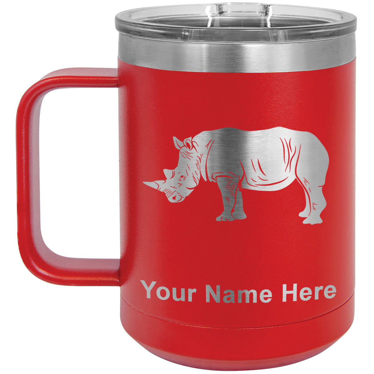 15oz Vacuum Insulated Coffee Mug, Rhinoceros, Personalized Engraving Included