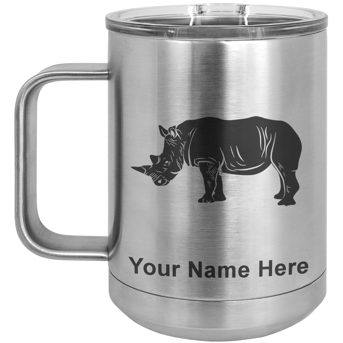 15oz Vacuum Insulated Coffee Mug, Rhinoceros, Personalized Engraving Included