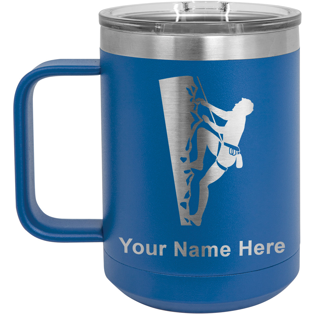 15oz Vacuum Insulated Coffee Mug, Rock Climber, Personalized Engraving Included