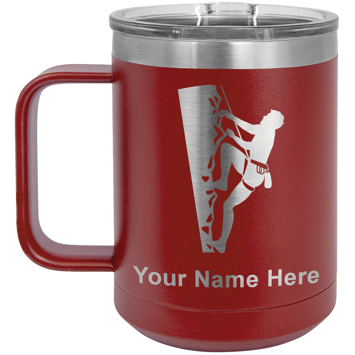 15oz Vacuum Insulated Coffee Mug, Rock Climber, Personalized Engraving Included