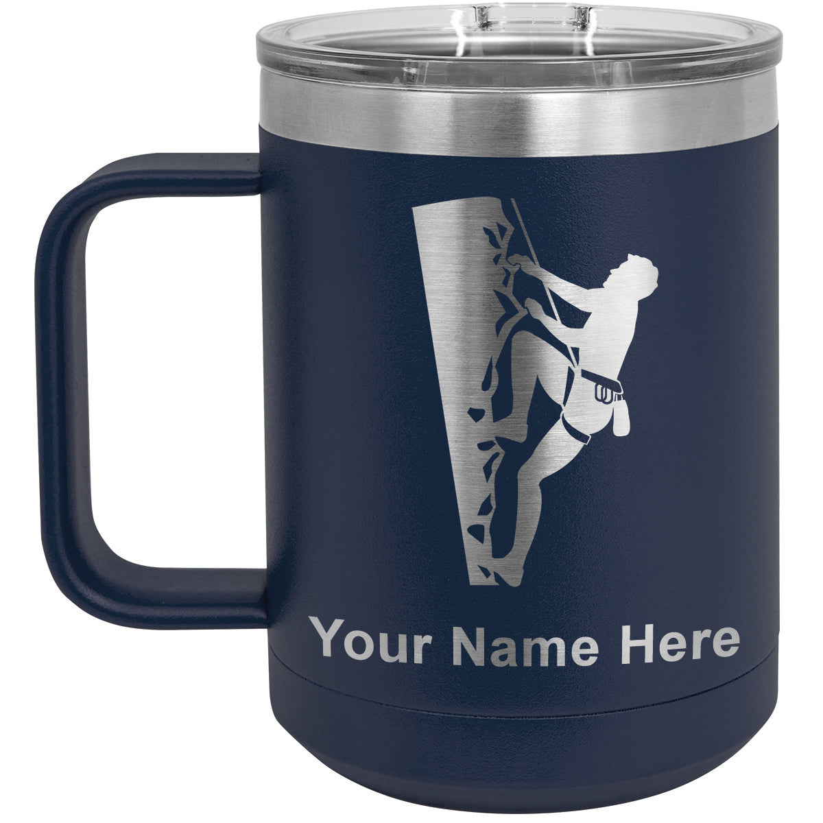 15oz Vacuum Insulated Coffee Mug, Rock Climber, Personalized Engraving Included