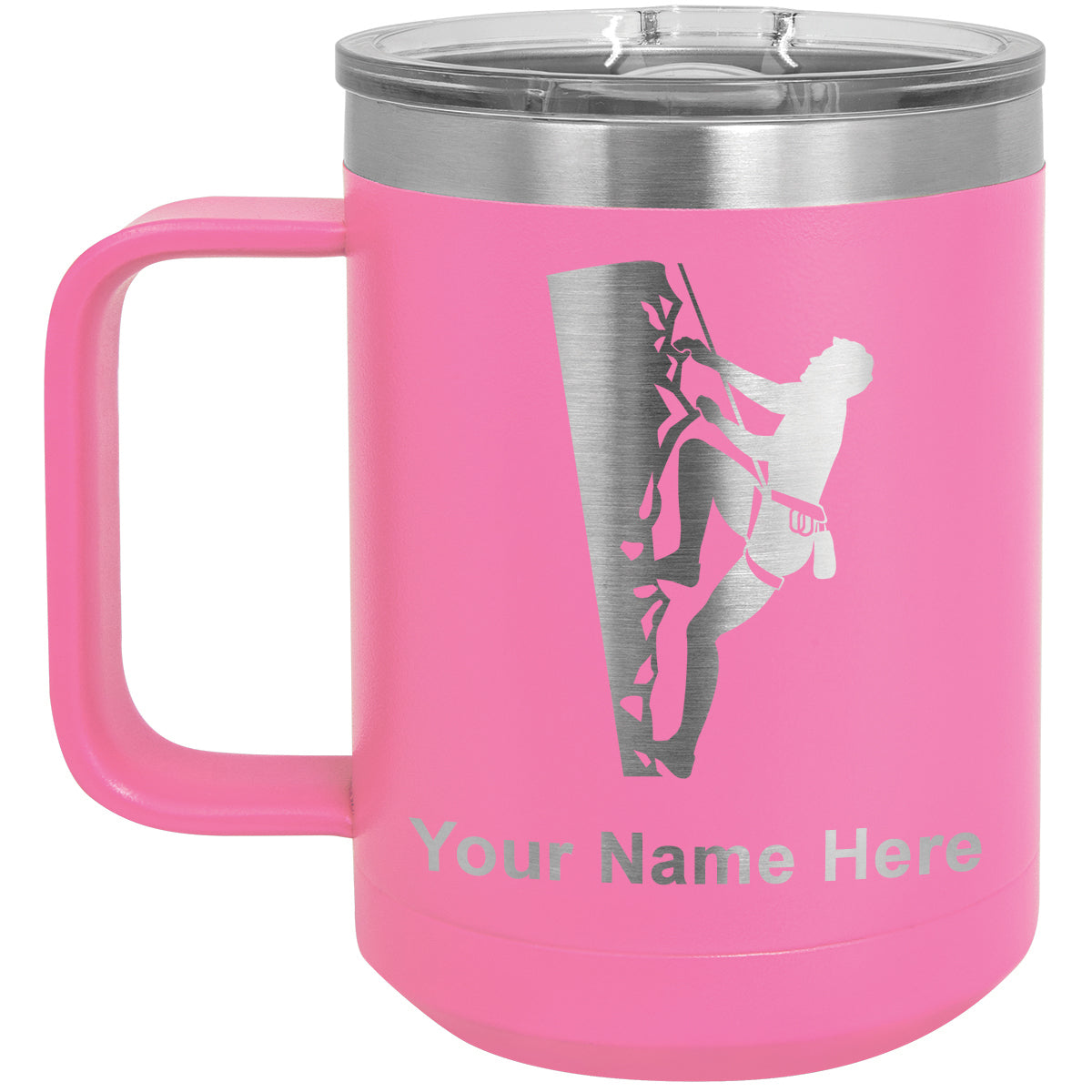 15oz Vacuum Insulated Coffee Mug, Rock Climber, Personalized Engraving Included