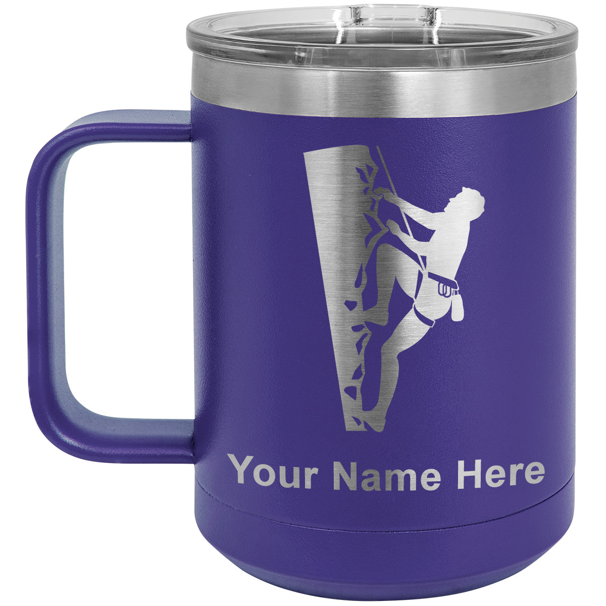 15oz Vacuum Insulated Coffee Mug, Rock Climber, Personalized Engraving Included