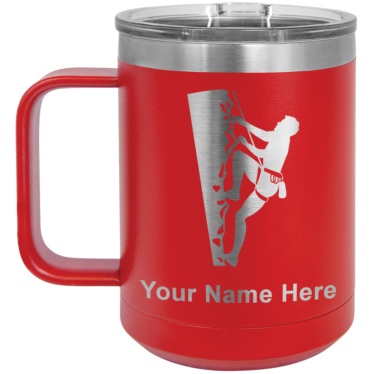 15oz Vacuum Insulated Coffee Mug, Rock Climber, Personalized Engraving Included