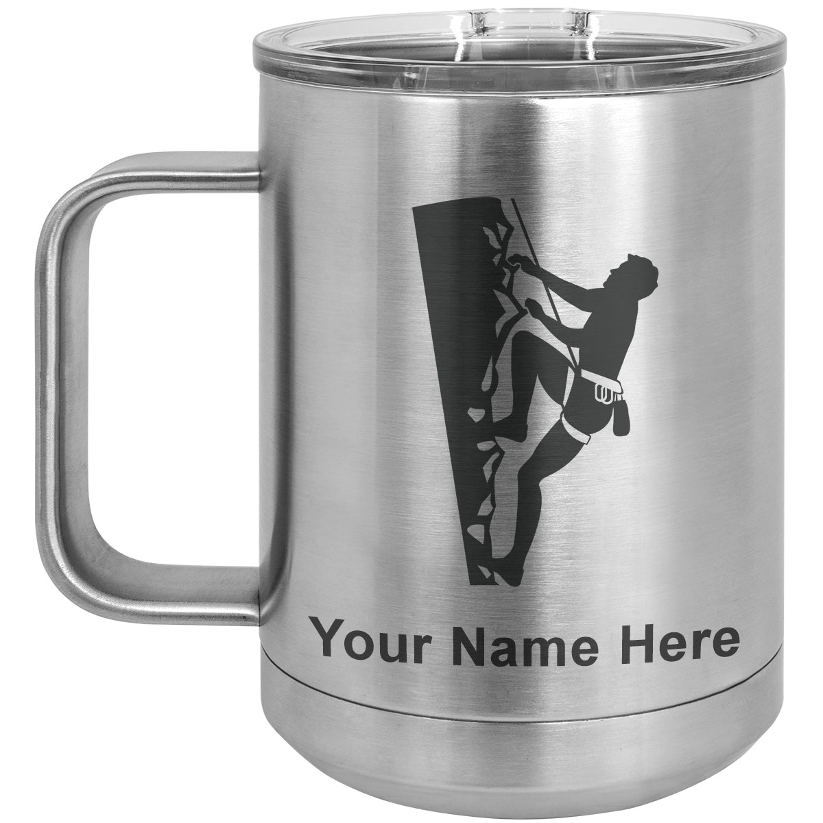 15oz Vacuum Insulated Coffee Mug, Rock Climber, Personalized Engraving Included