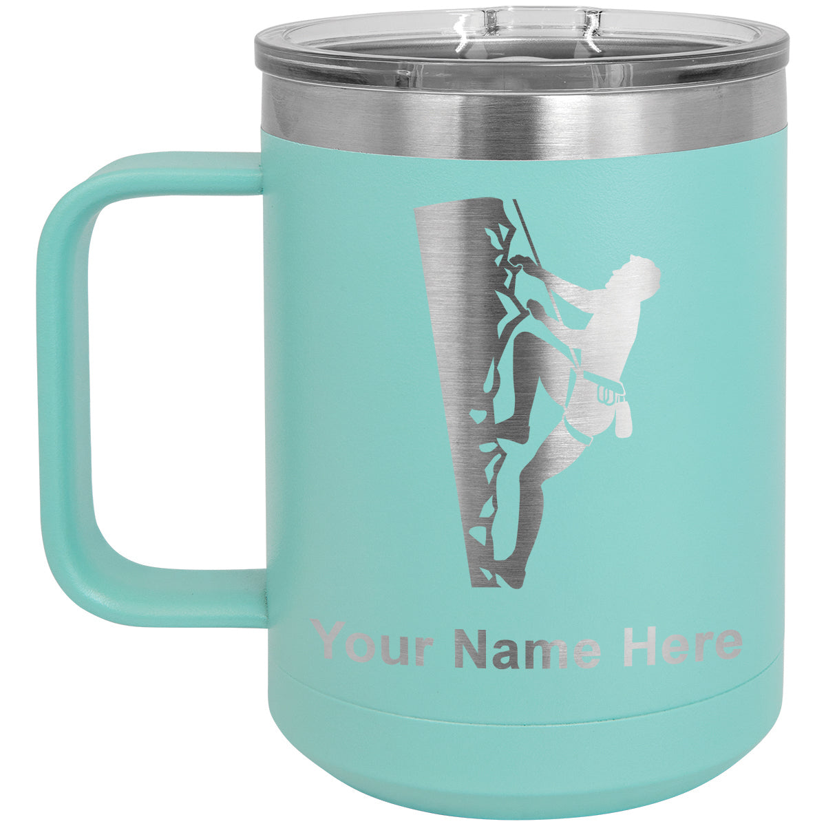 15oz Vacuum Insulated Coffee Mug, Rock Climber, Personalized Engraving Included