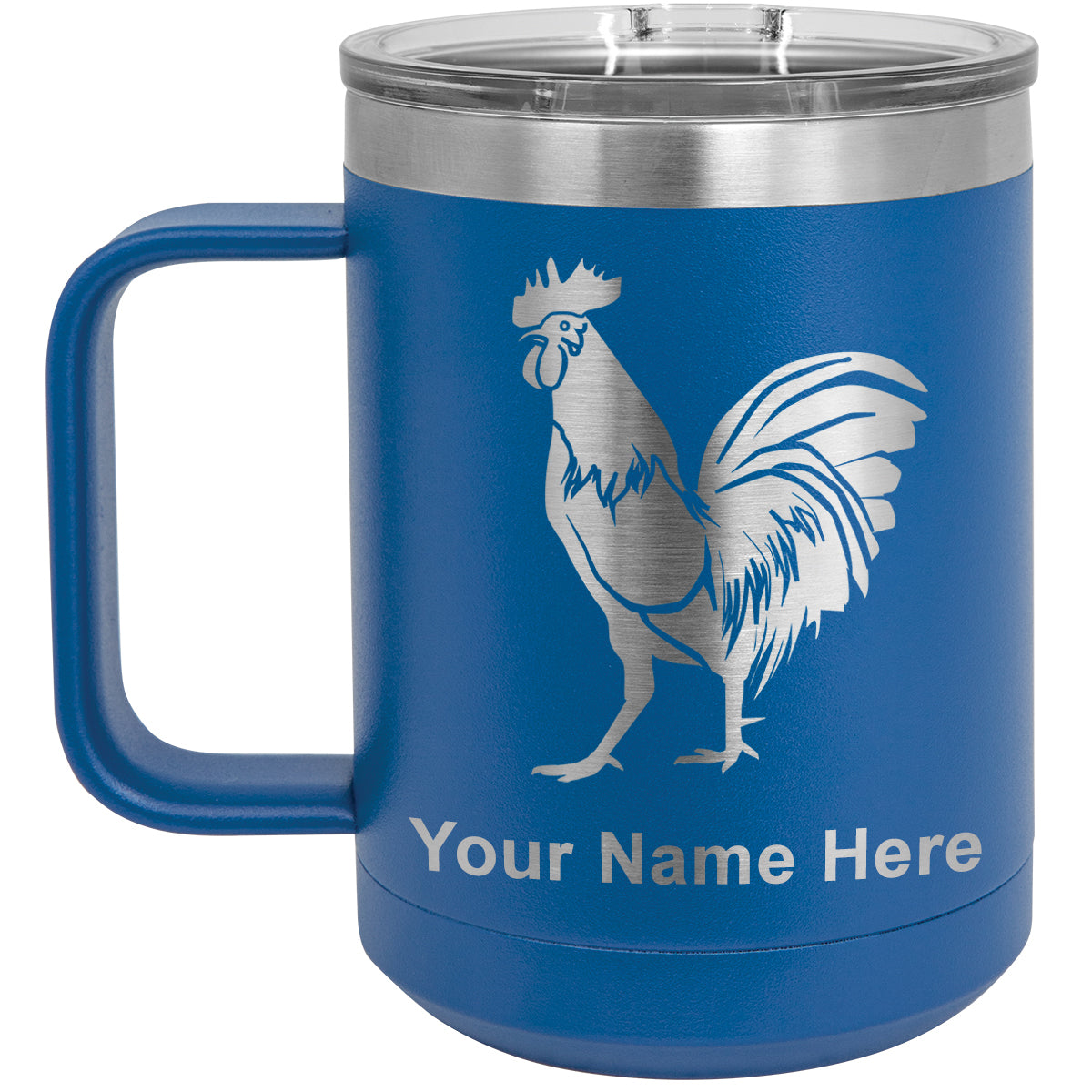 15oz Vacuum Insulated Coffee Mug, Rooster, Personalized Engraving Included