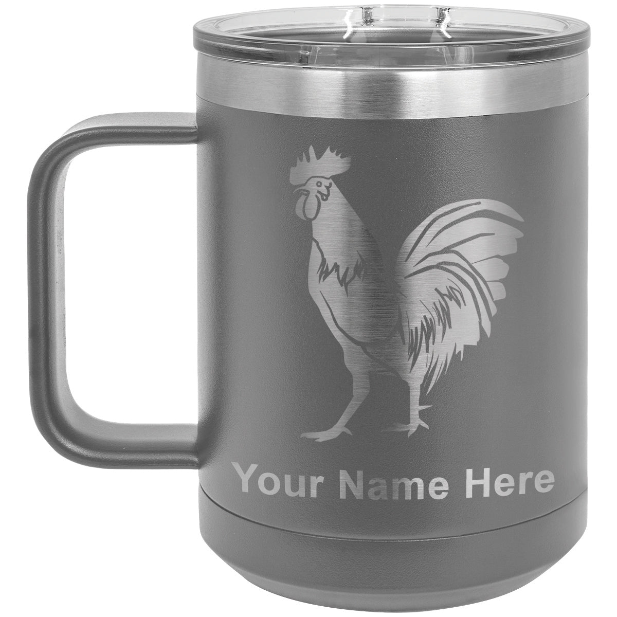 15oz Vacuum Insulated Coffee Mug, Rooster, Personalized Engraving Included