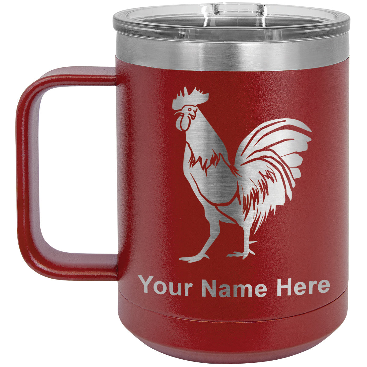 15oz Vacuum Insulated Coffee Mug, Rooster, Personalized Engraving Included