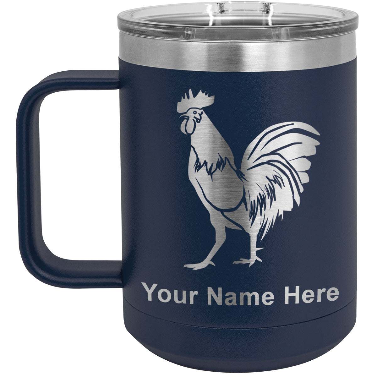 15oz Vacuum Insulated Coffee Mug, Rooster, Personalized Engraving Included
