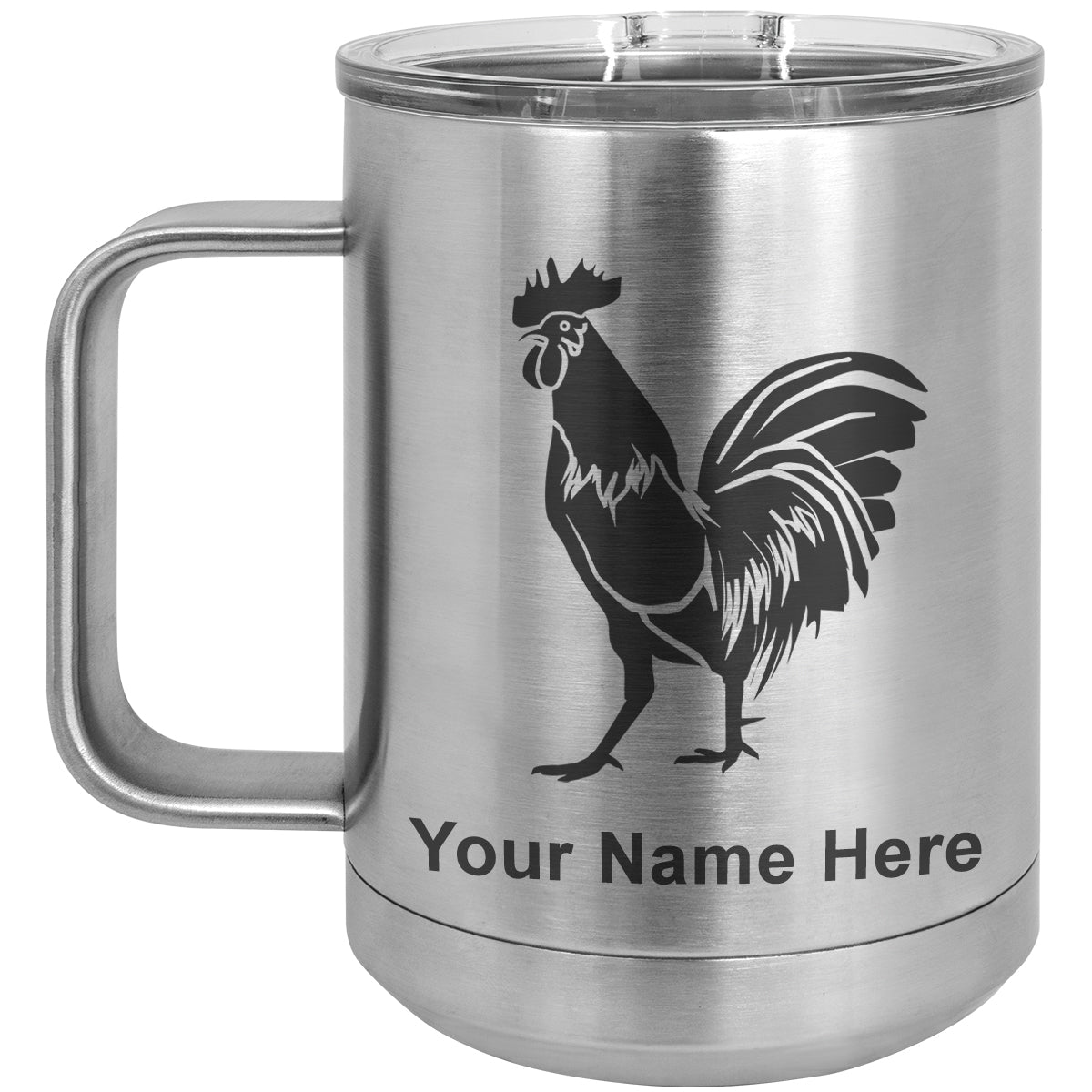 15oz Vacuum Insulated Coffee Mug, Rooster, Personalized Engraving Included