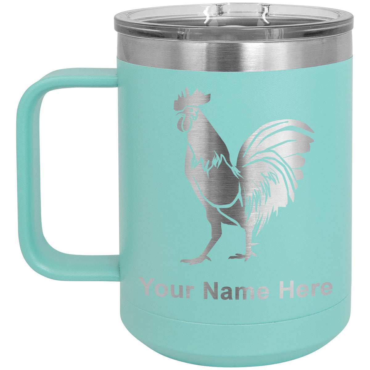 15oz Vacuum Insulated Coffee Mug, Rooster, Personalized Engraving Included
