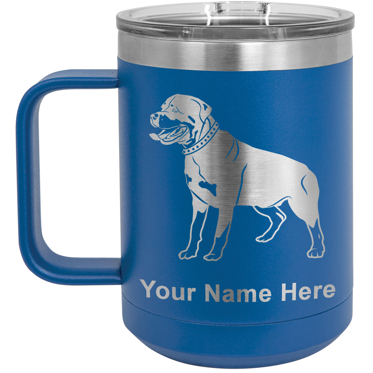 15oz Vacuum Insulated Coffee Mug, Rottweiler Dog, Personalized Engraving Included