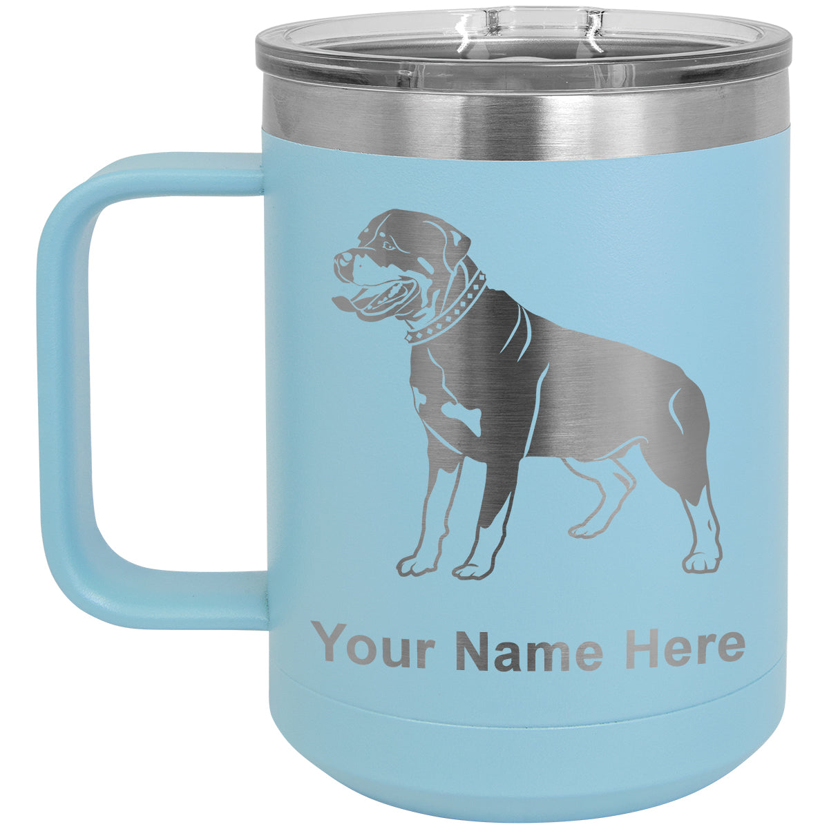 15oz Vacuum Insulated Coffee Mug, Rottweiler Dog, Personalized Engraving Included