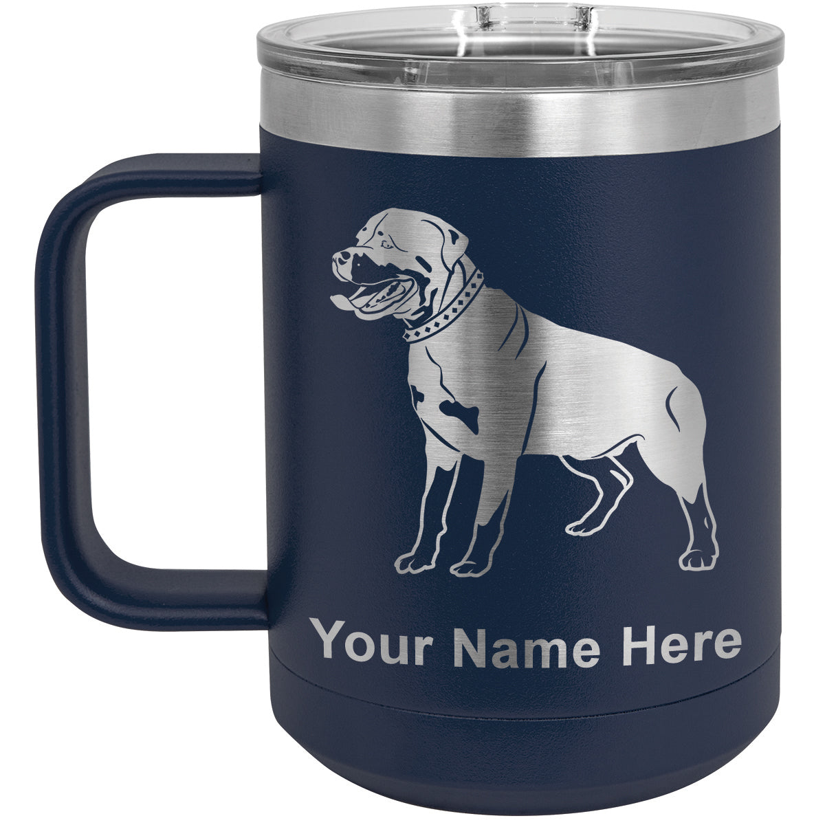15oz Vacuum Insulated Coffee Mug, Rottweiler Dog, Personalized Engraving Included