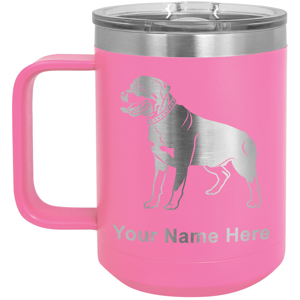 15oz Vacuum Insulated Coffee Mug, Rottweiler Dog, Personalized Engraving Included