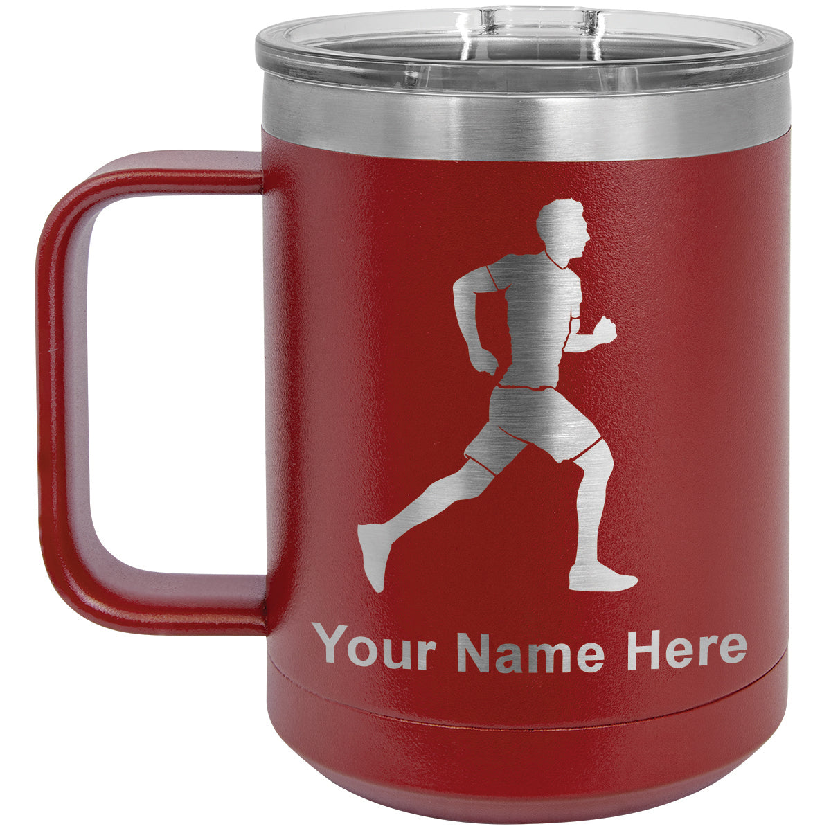 15oz Vacuum Insulated Coffee Mug, Running Man, Personalized Engraving Included