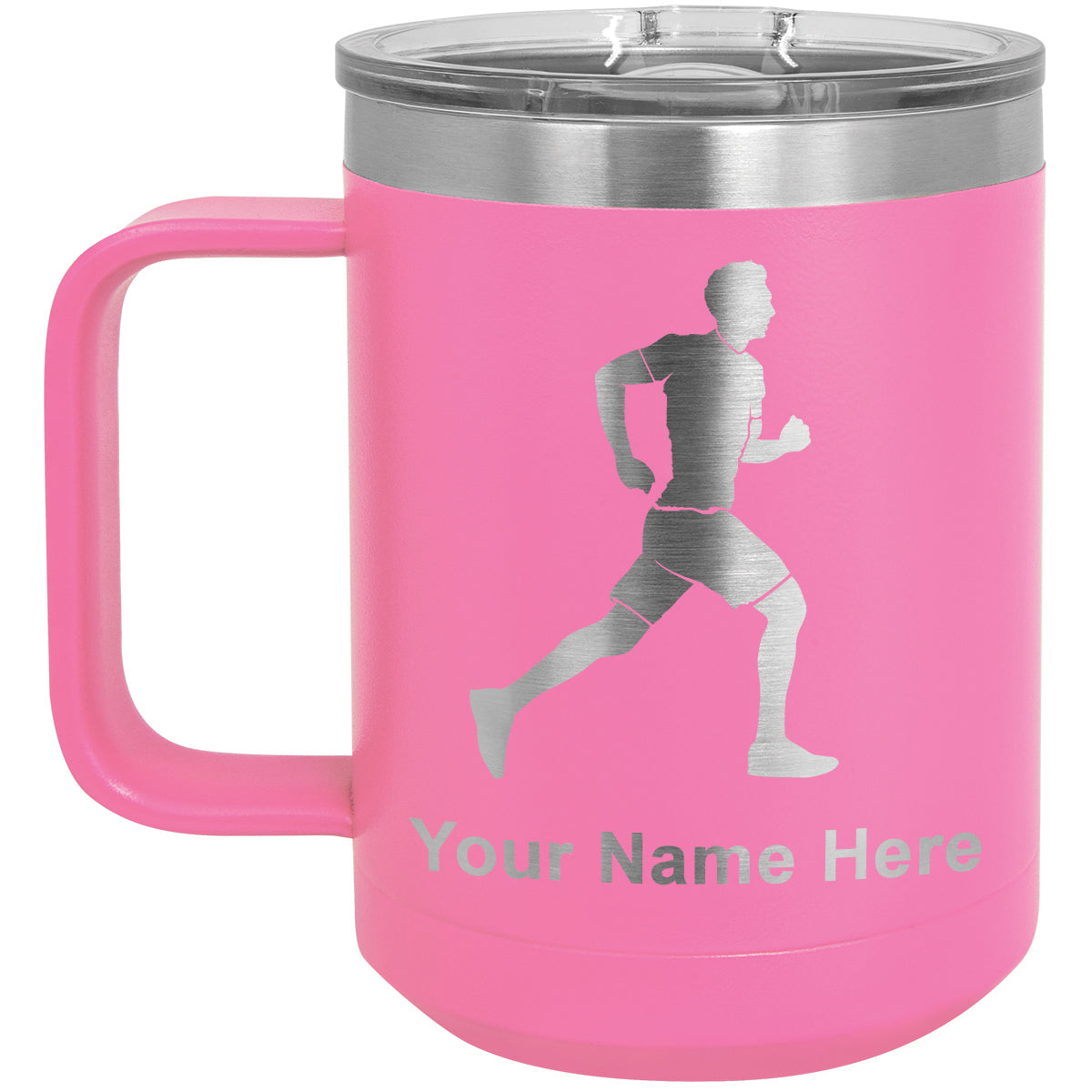 15oz Vacuum Insulated Coffee Mug, Running Man, Personalized Engraving Included