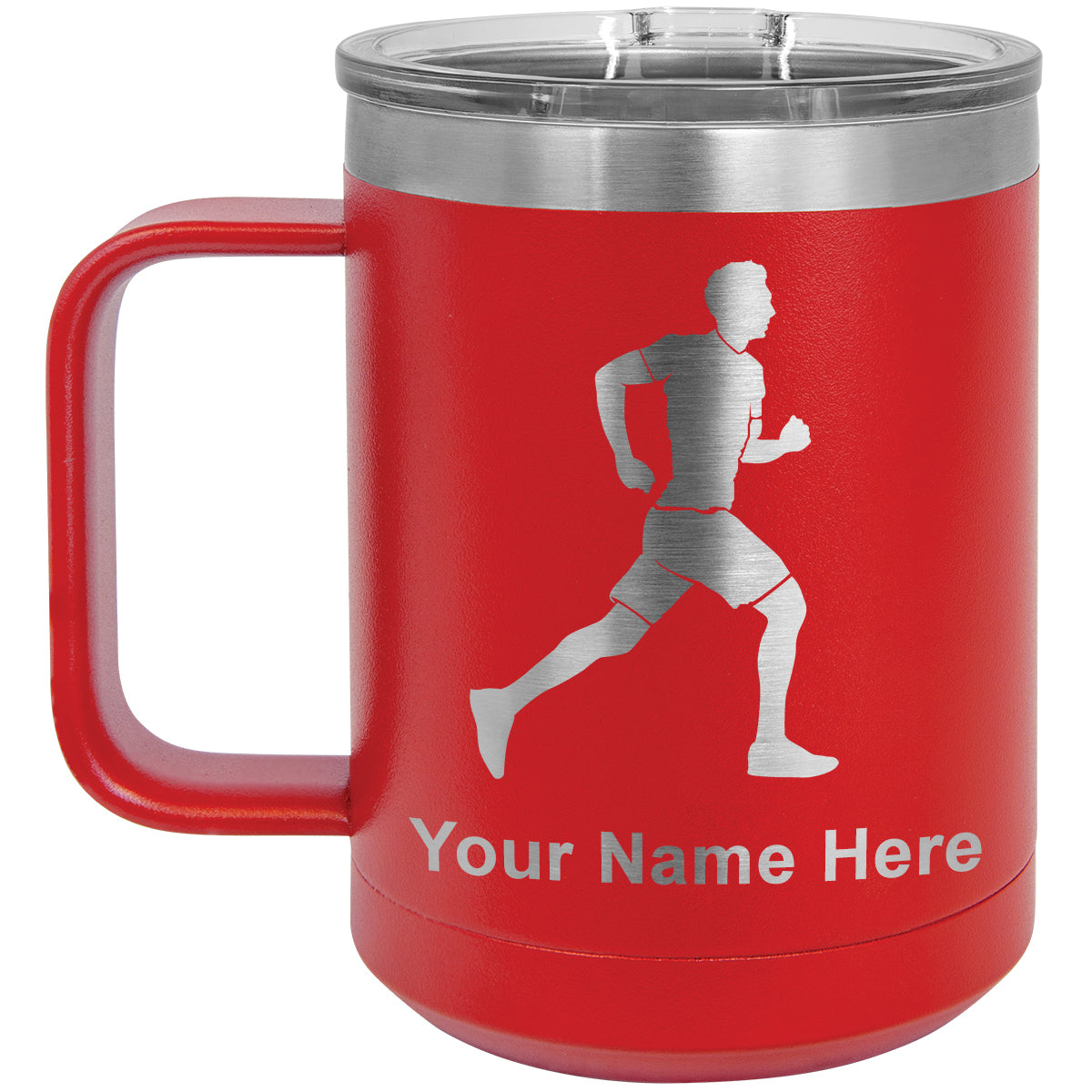 15oz Vacuum Insulated Coffee Mug, Running Man, Personalized Engraving Included