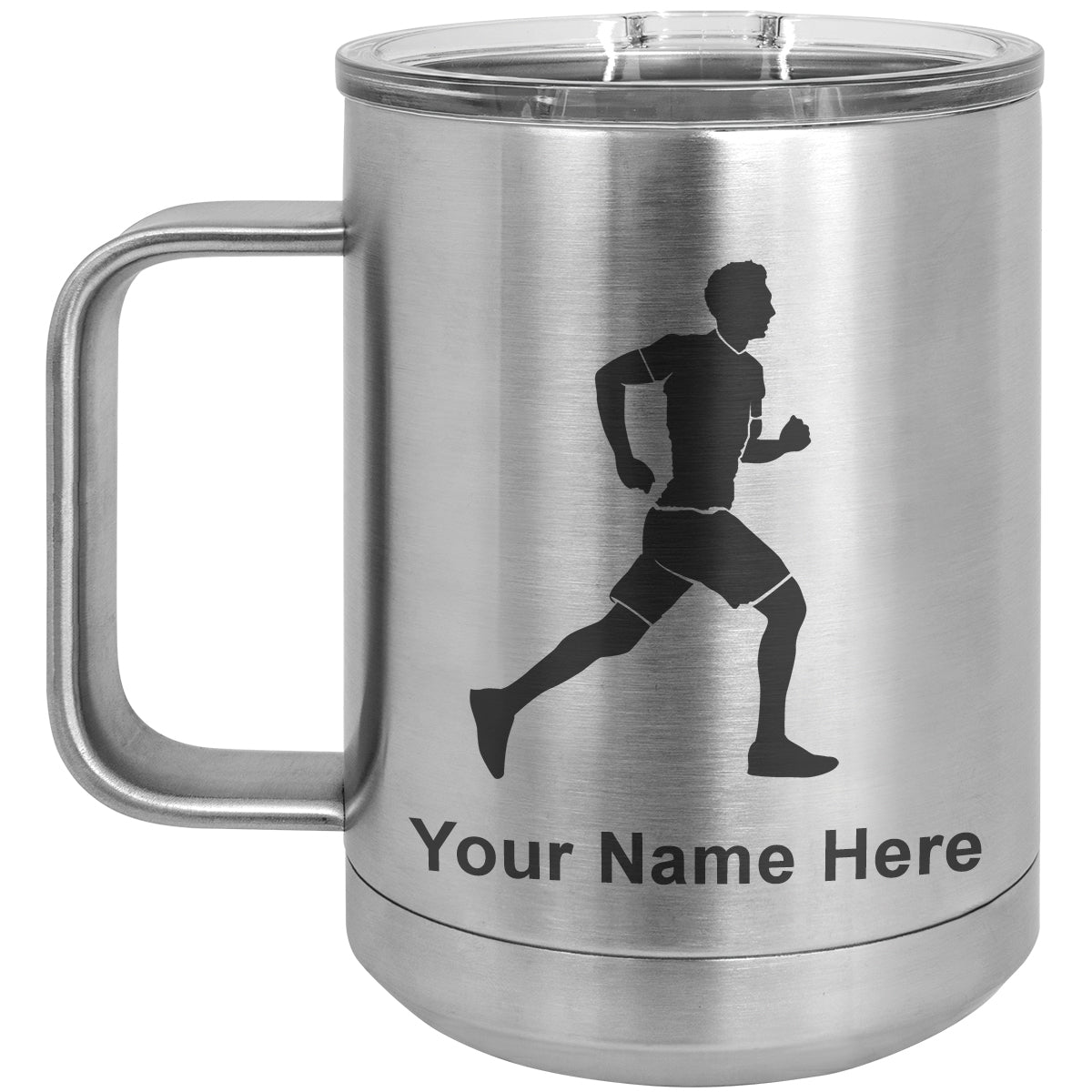 15oz Vacuum Insulated Coffee Mug, Running Man, Personalized Engraving Included