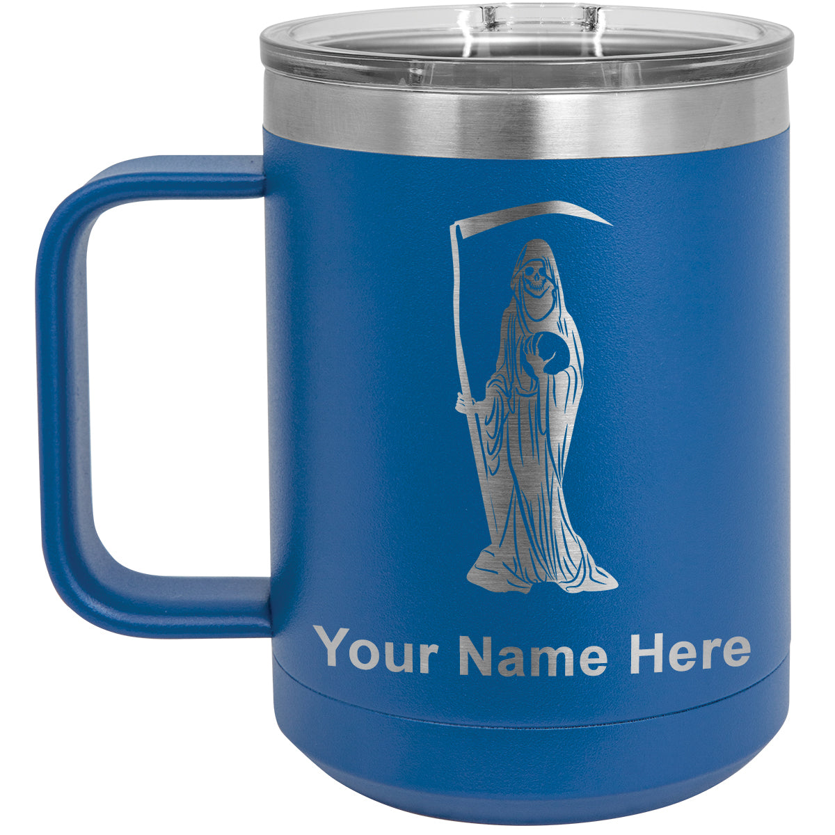 15oz Vacuum Insulated Coffee Mug, Santa Muerte, Personalized Engraving Included
