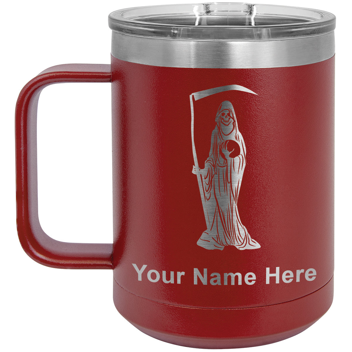 15oz Vacuum Insulated Coffee Mug, Santa Muerte, Personalized Engraving Included
