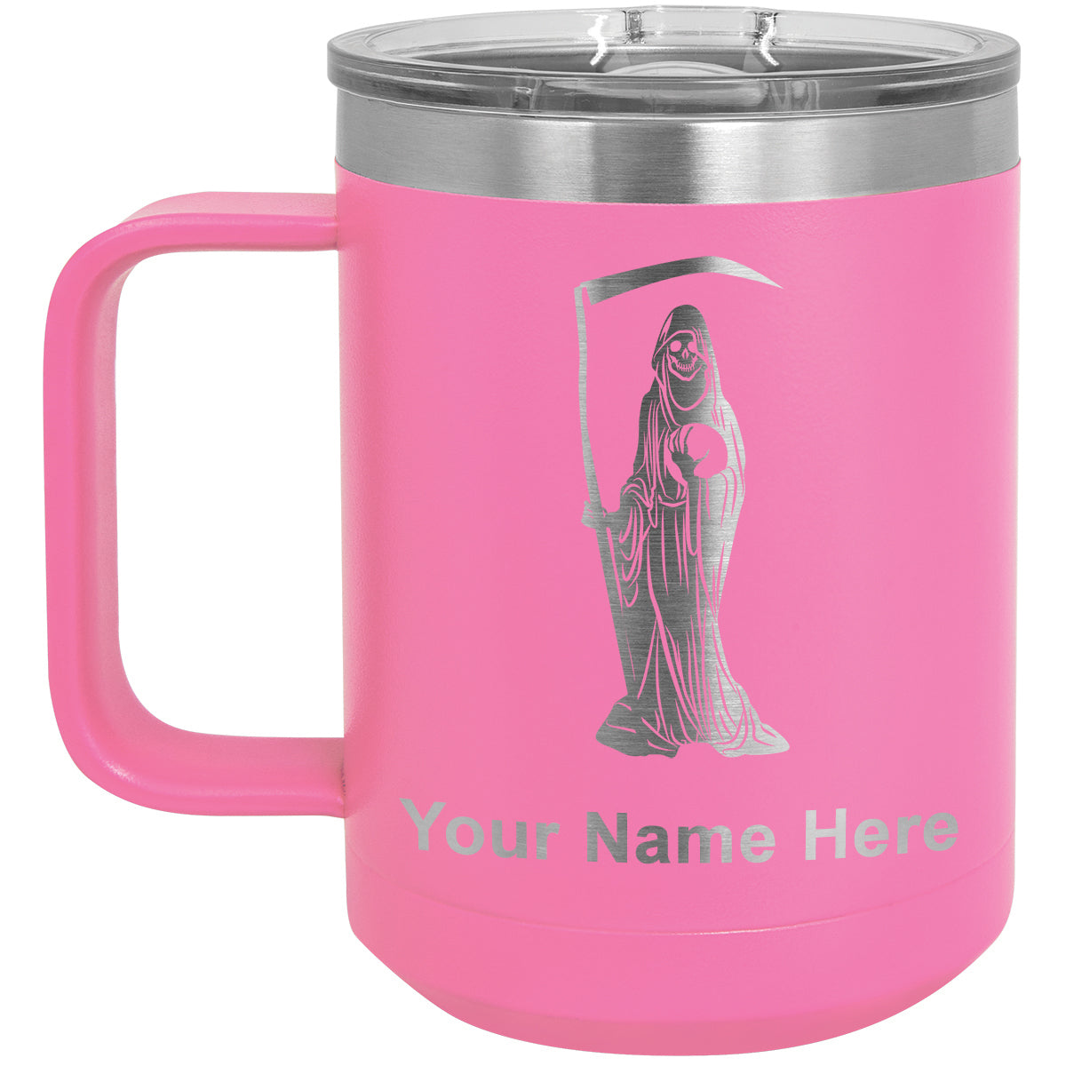 15oz Vacuum Insulated Coffee Mug, Santa Muerte, Personalized Engraving Included