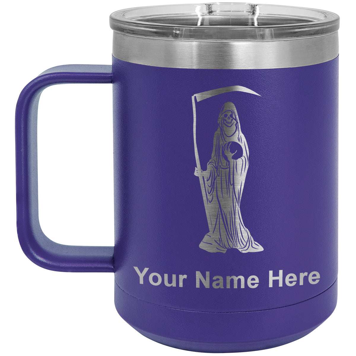 15oz Vacuum Insulated Coffee Mug, Santa Muerte, Personalized Engraving Included