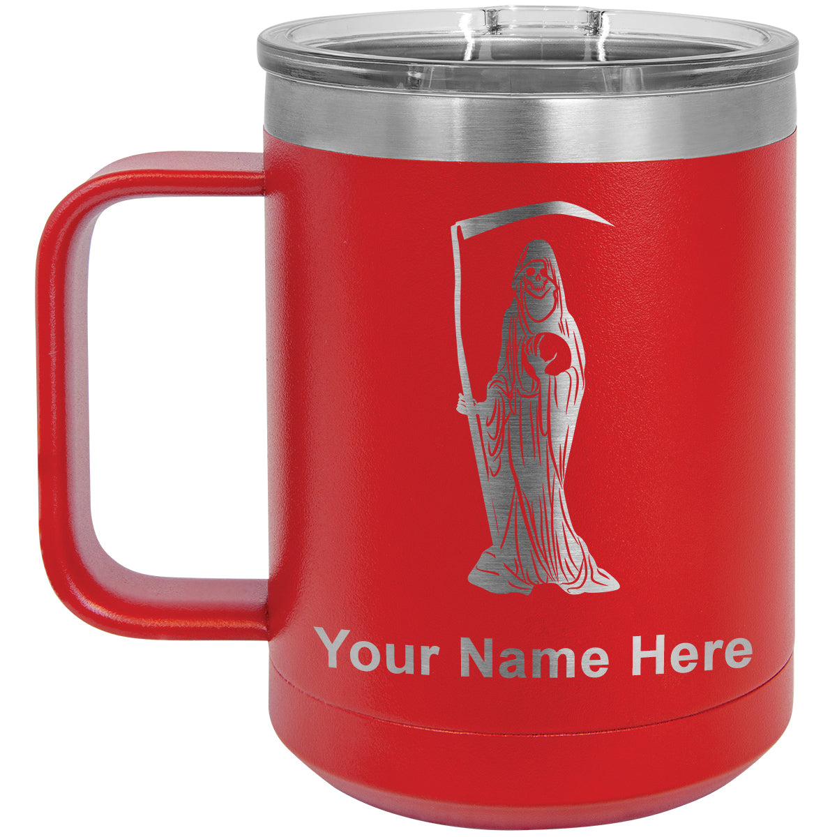 15oz Vacuum Insulated Coffee Mug, Santa Muerte, Personalized Engraving Included