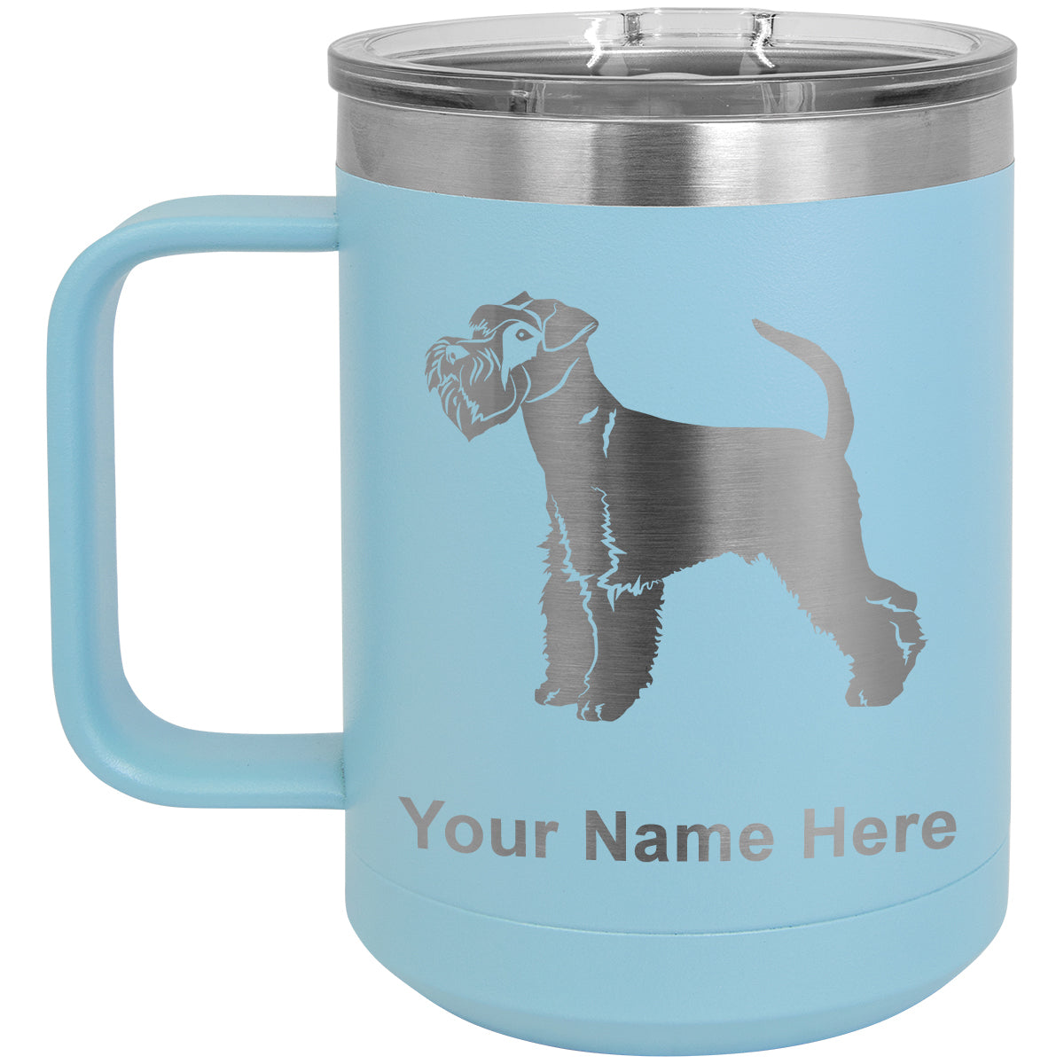 15oz Vacuum Insulated Coffee Mug, Schnauzer Dog, Personalized Engraving Included