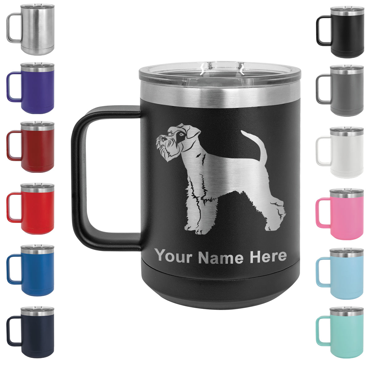 15oz Vacuum Insulated Coffee Mug, Schnauzer Dog, Personalized Engraving Included