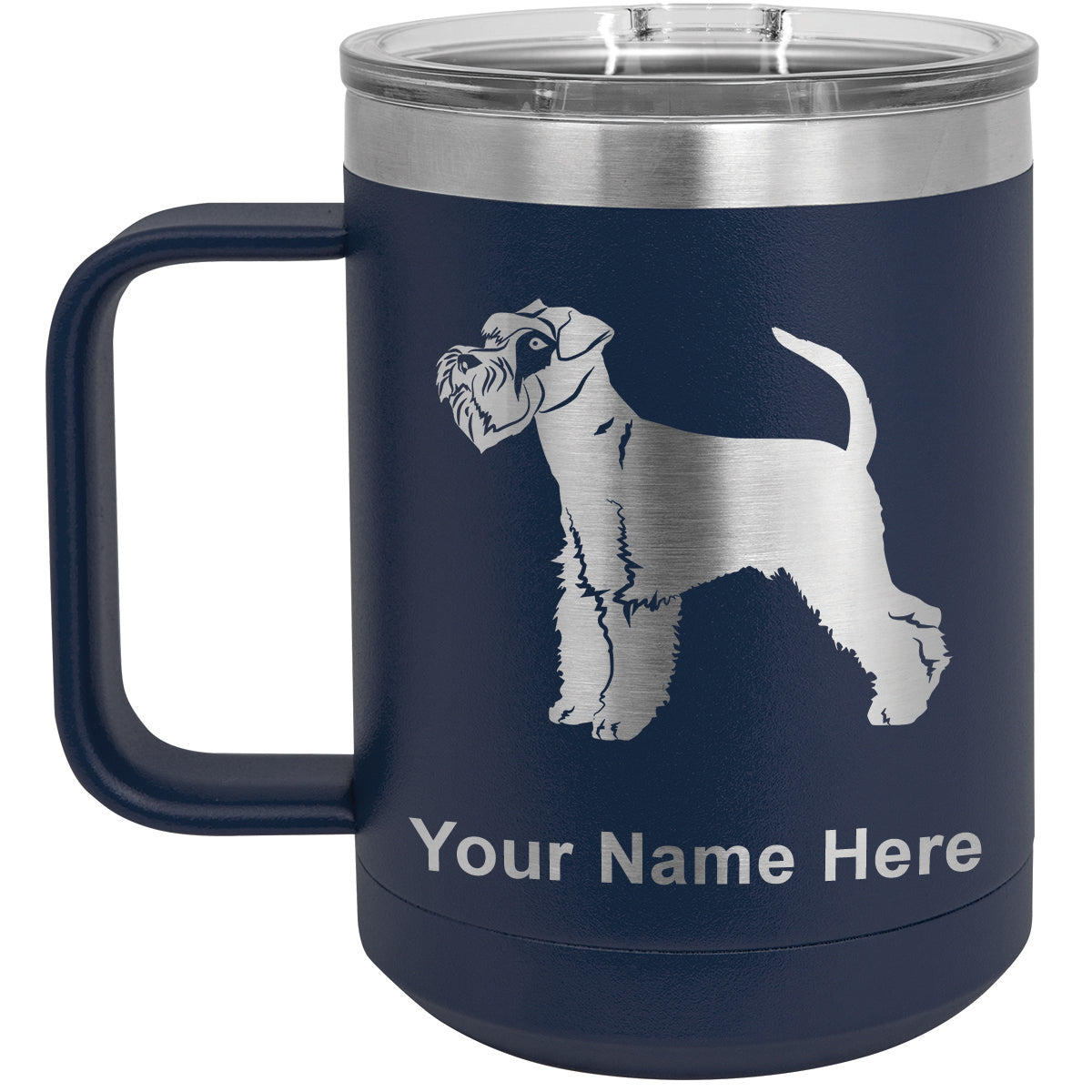 15oz Vacuum Insulated Coffee Mug, Schnauzer Dog, Personalized Engraving Included