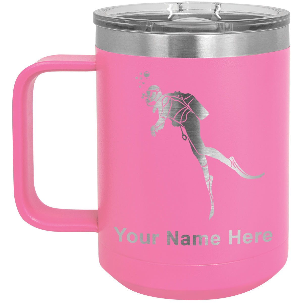 15oz Vacuum Insulated Coffee Mug, Scuba Diver, Personalized Engraving Included