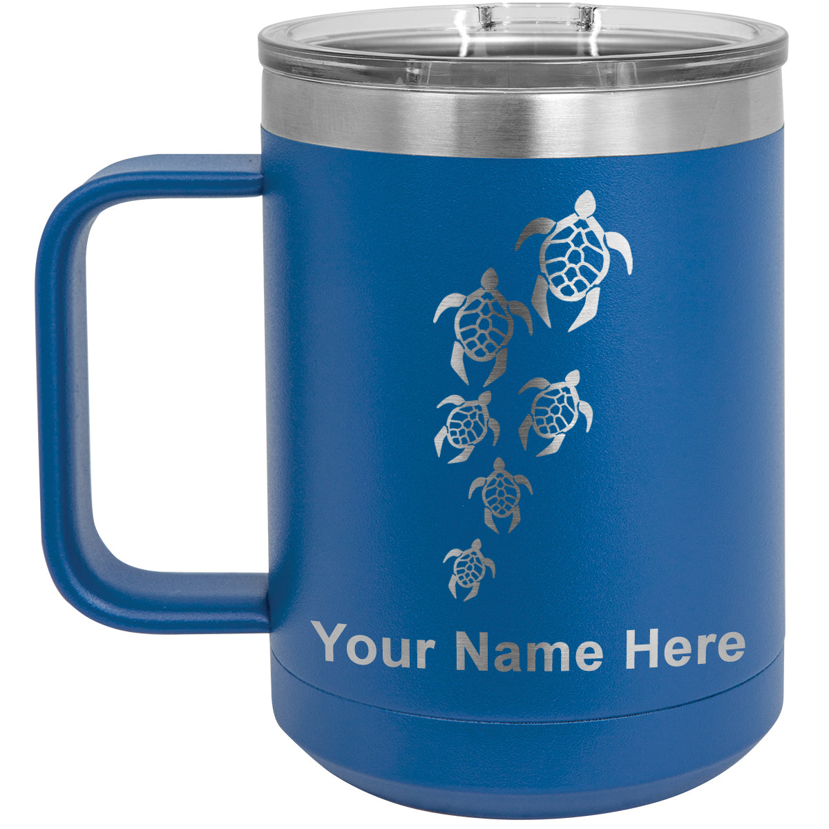 15oz Vacuum Insulated Coffee Mug, Sea Turtle Family, Personalized Engraving Included