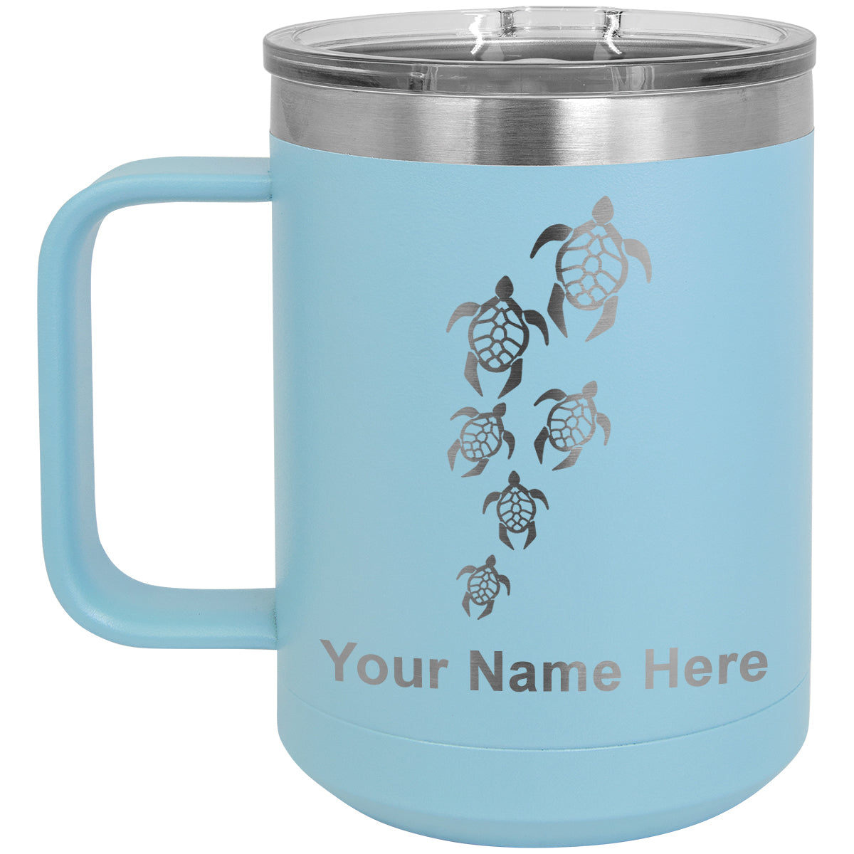 15oz Vacuum Insulated Coffee Mug, Sea Turtle Family, Personalized Engraving Included