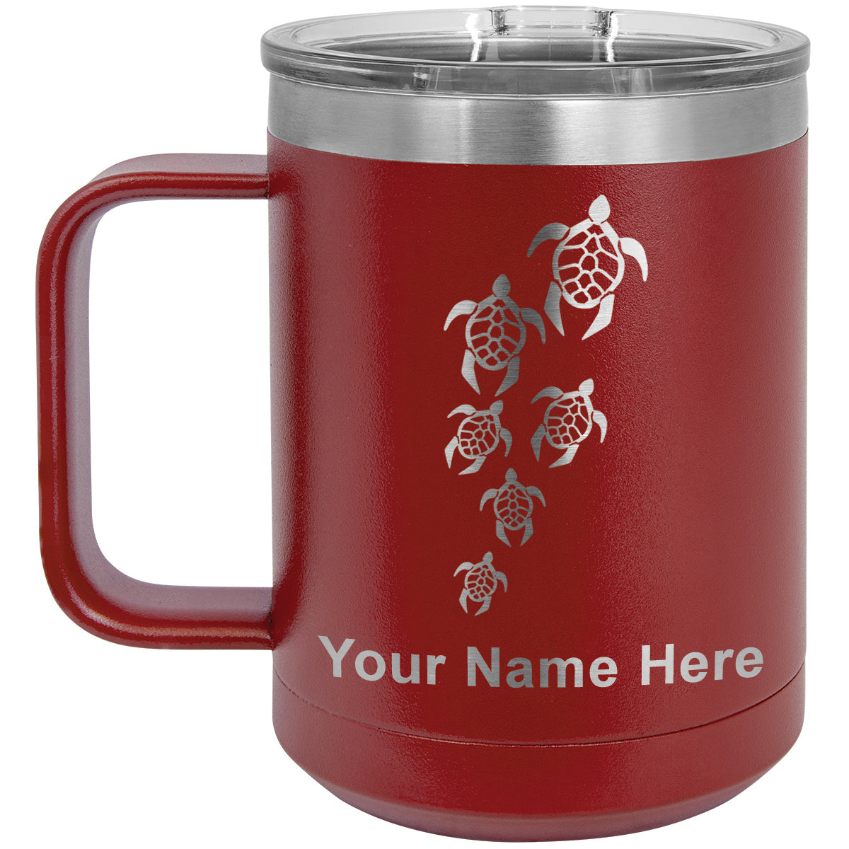 15oz Vacuum Insulated Coffee Mug, Sea Turtle Family, Personalized Engraving Included