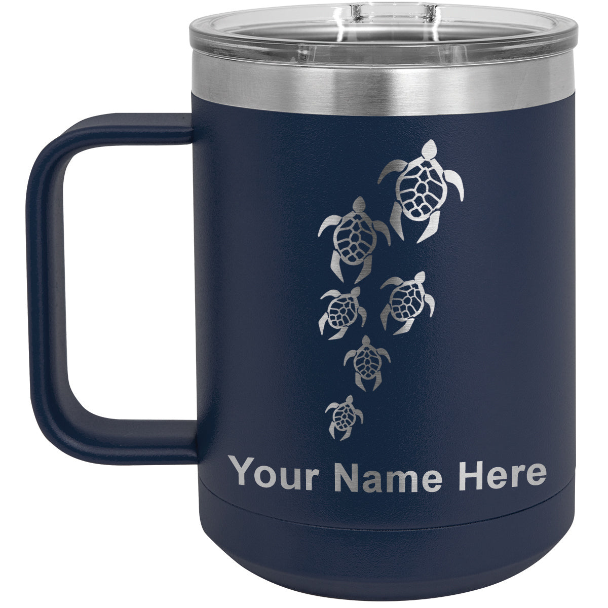 15oz Vacuum Insulated Coffee Mug, Sea Turtle Family, Personalized Engraving Included