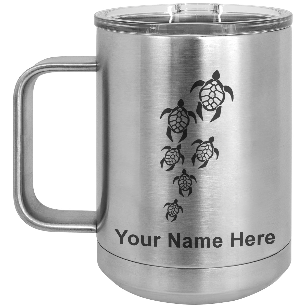 15oz Vacuum Insulated Coffee Mug, Sea Turtle Family, Personalized Engraving Included