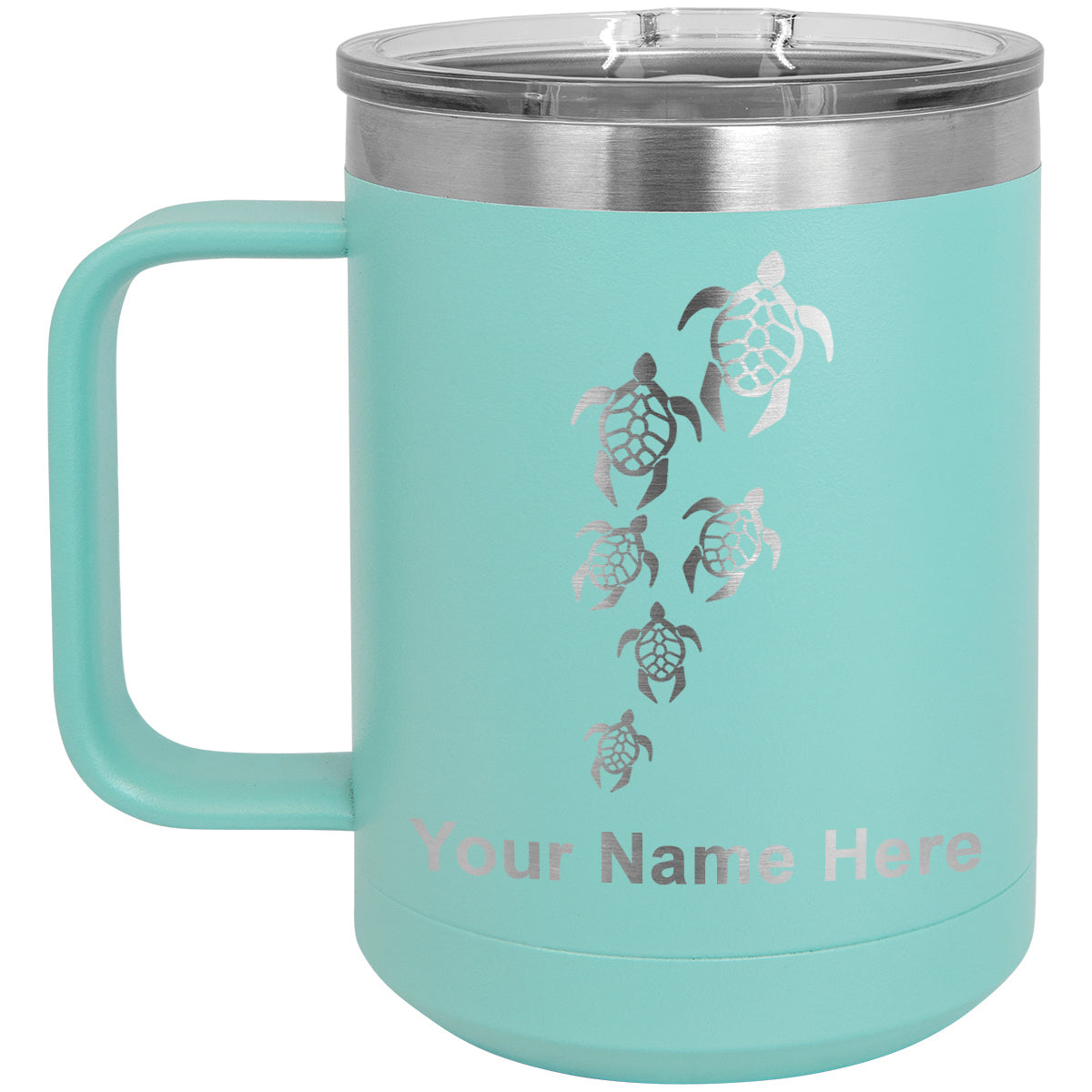 15oz Vacuum Insulated Coffee Mug, Sea Turtle Family, Personalized Engraving Included